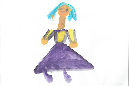 Kindergartenmalerei einer Frau auf altem Fahrgastinformationsaushang