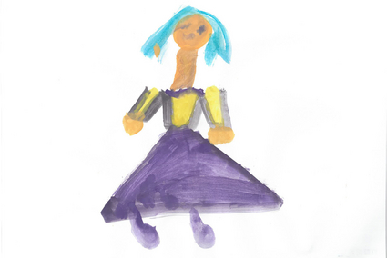 Kindergartenmalerei einer Frau auf altem Fahrgastinformationsaushang