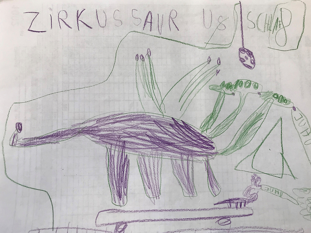 Kindergartenmalerei eines Zirkus Saurus