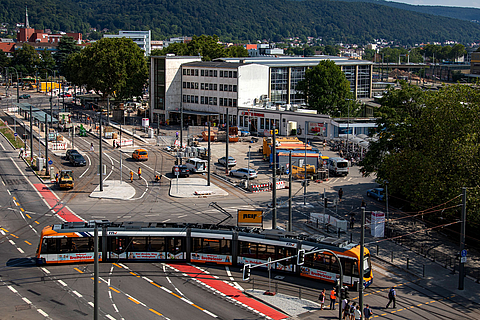 Baustelle an der Haltestelle HD Hauptbahnhof 28. August 2018