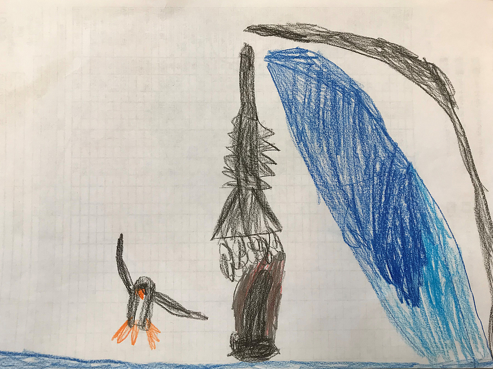 Kindergartenmalerei einer Pinguinmaschine