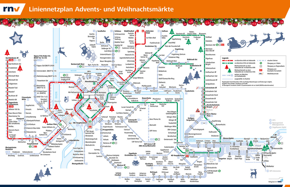rnv-Liniennetzplan zu den Advents- und Weihnachtsmärkten 2024