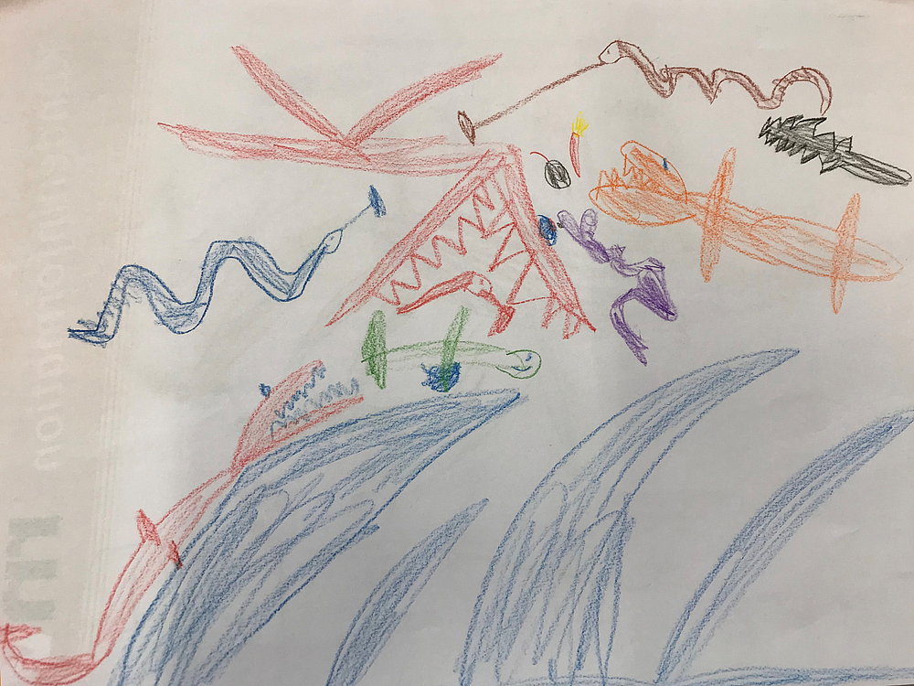 Kindergartenmalerei von fliegenden Schlangen
