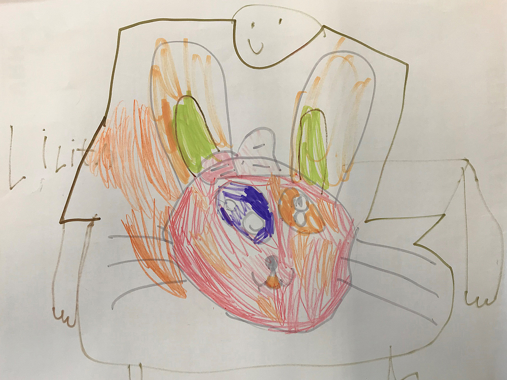 Kindergartenmalerei eines Osterhasen